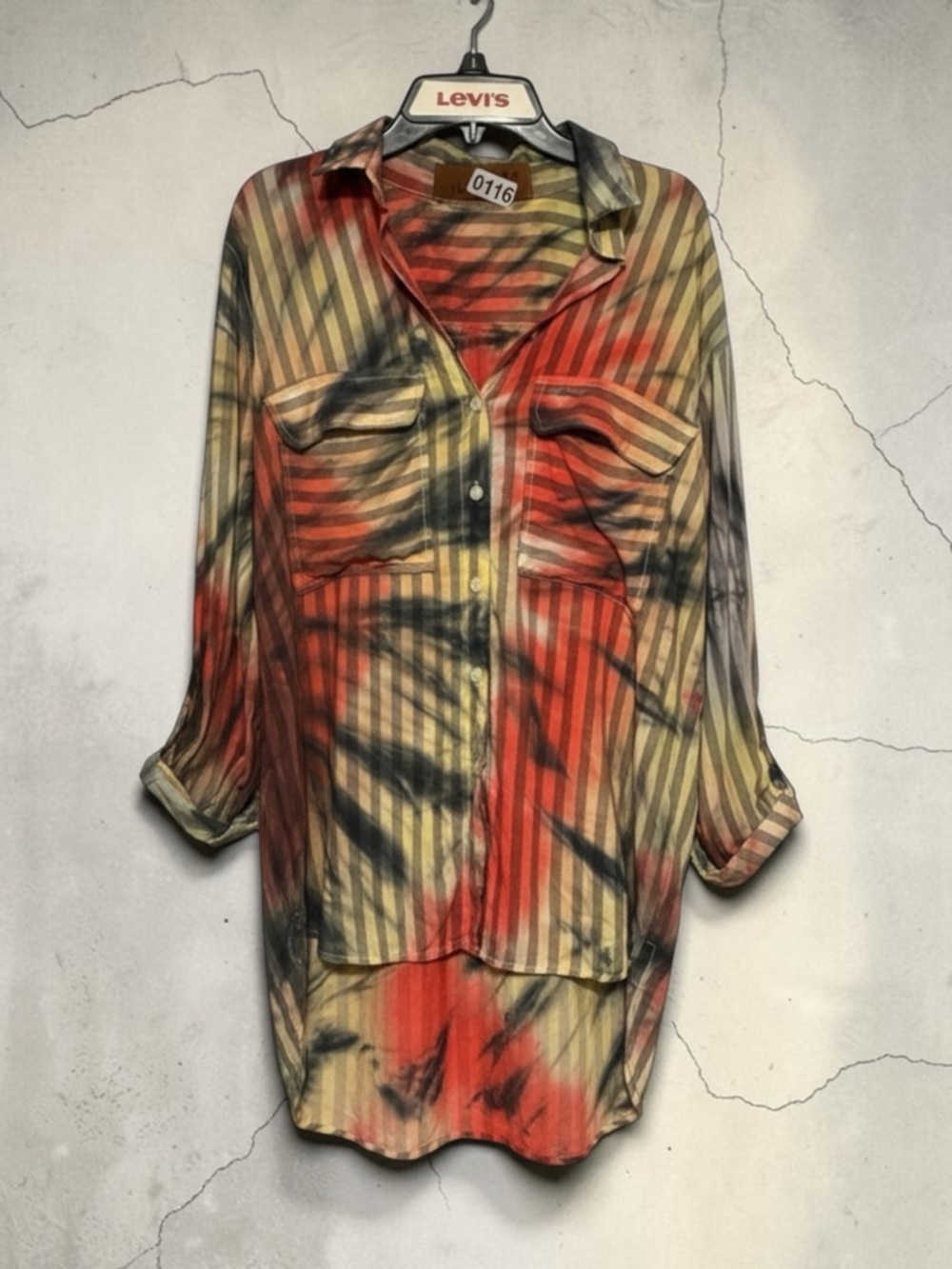 NWT The Nu Vintage USA Abstract Stripe High Low Rayon Tunic Top Large Boho - Picture 2 of 10